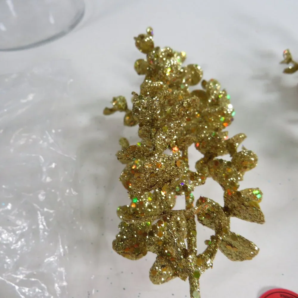 Gold Glitter Leaves with RAINBOW Glitter mixed in (3) Floral Stems Faux Floral